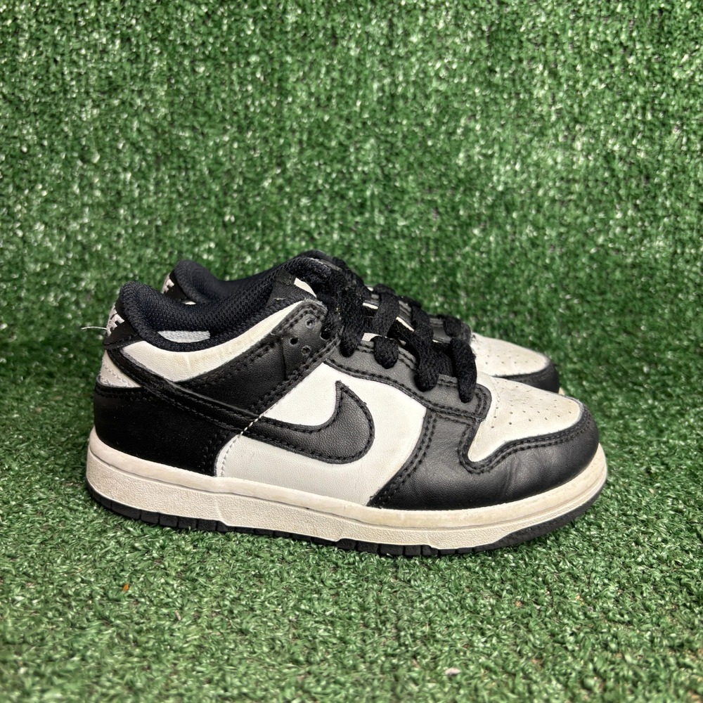 Nike Dunk Low Panda Retro Leather Streetwear Sneaker Black White Kids Size 10.5C